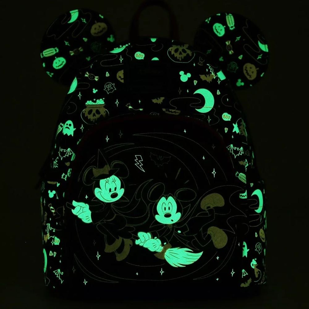Loungefly x Disney Mickey & Minnie Halloween Ears Glow-in-the-Dark Mini Backpack - Picture 3 of 16